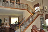 Custom stained stair railing iron balusters stained skits