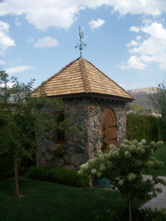 custom garden shed ice house stone arched exterior dutch door